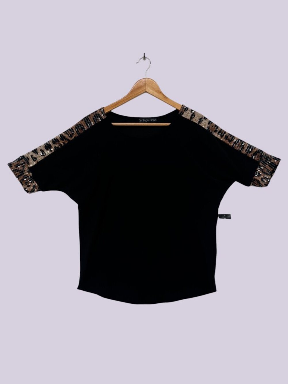 Vintage Rose Leopard‎ Sequin Sleeve Top